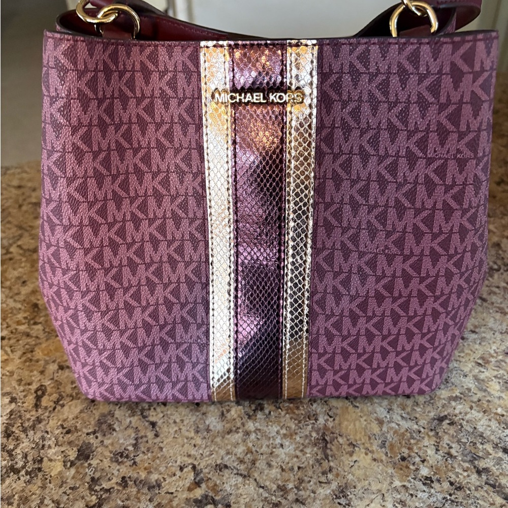 MICHAEL KORS Pink Logo Stripe Tote Bag